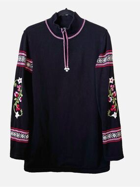 Hanna Andersson Cotton Embroidered Floral Sleeve Swedish Nordic Sweater Women M